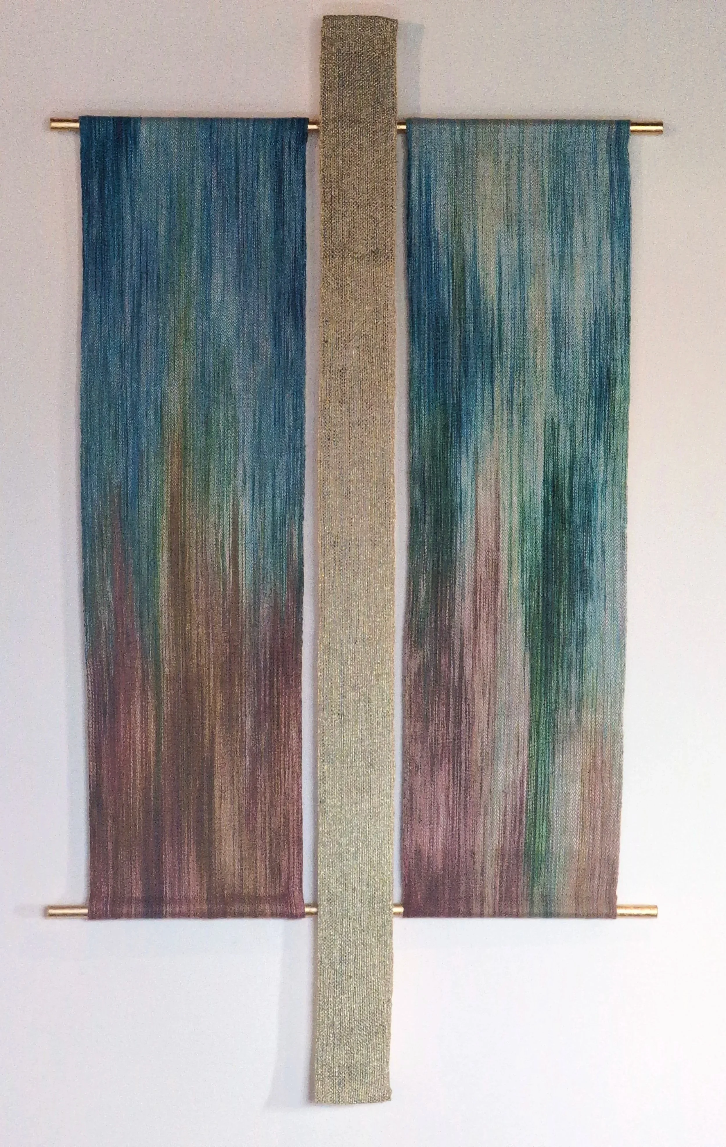 Axis Mundi. Handwoven and handpainted Textile.  29x 51". 2026
