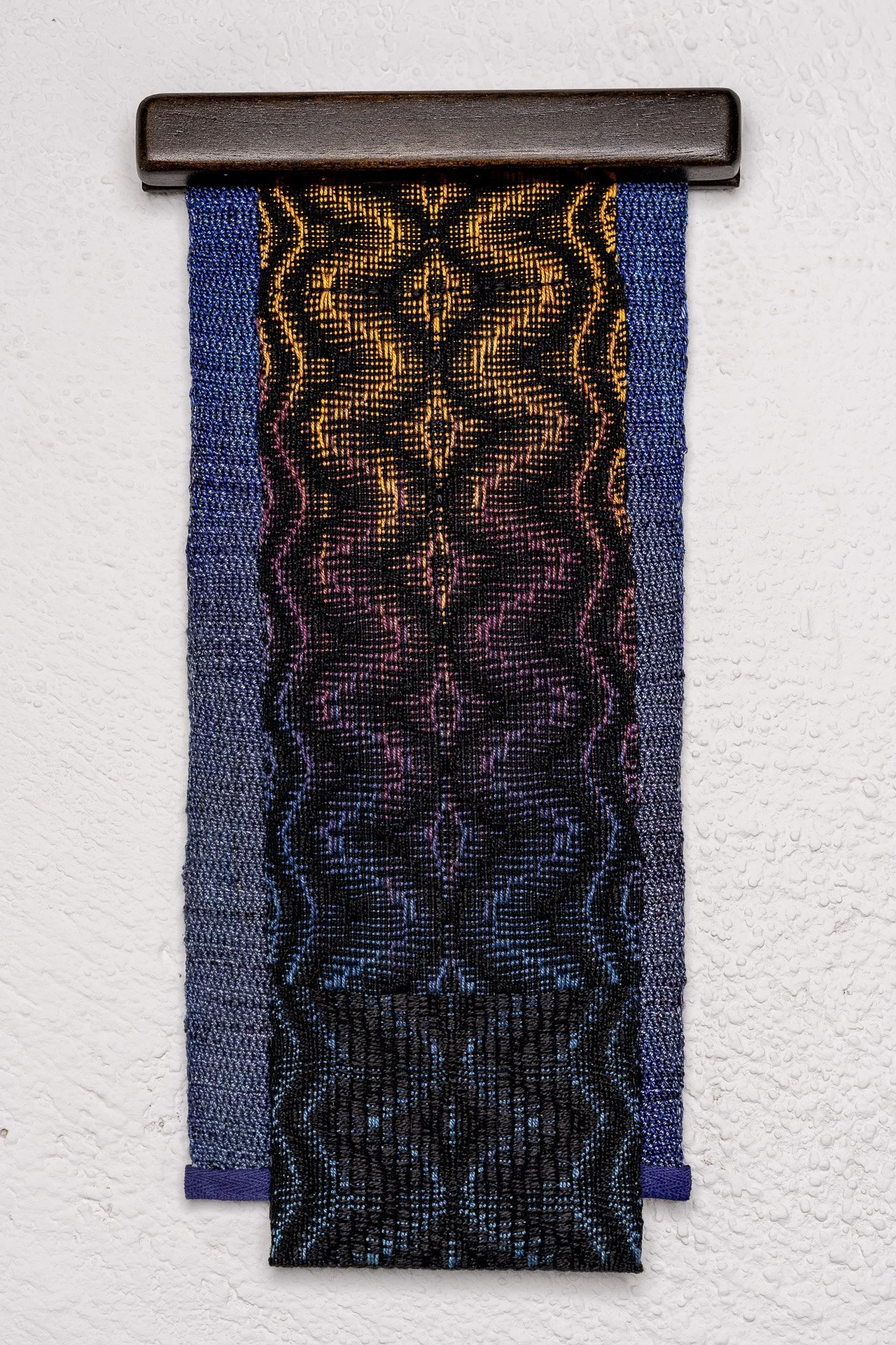 Ascent
This piece is a color and weave study featuring two separate hand dyed and woven fabrics mounted from a simple wooden bar frame.
7"x14"
$95