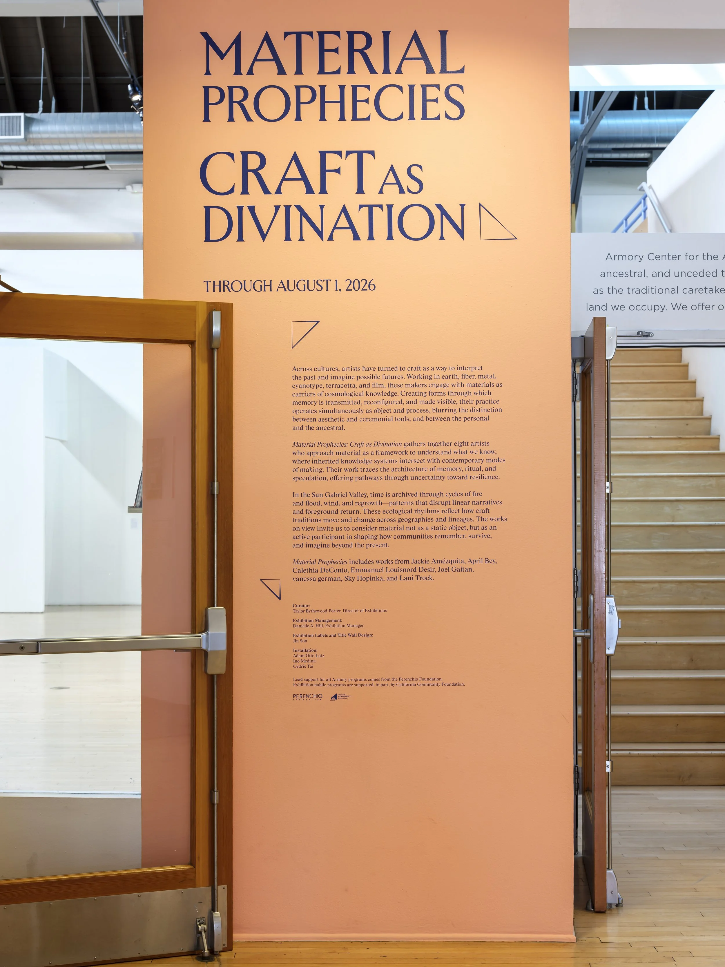 Installation view of Material Prophecies: Craft as Divination at Armory Center for the Arts, 2026.
Courtesy of Armory Center for the Arts. Photo: Chris Young, CC YOUNG STUDIO.