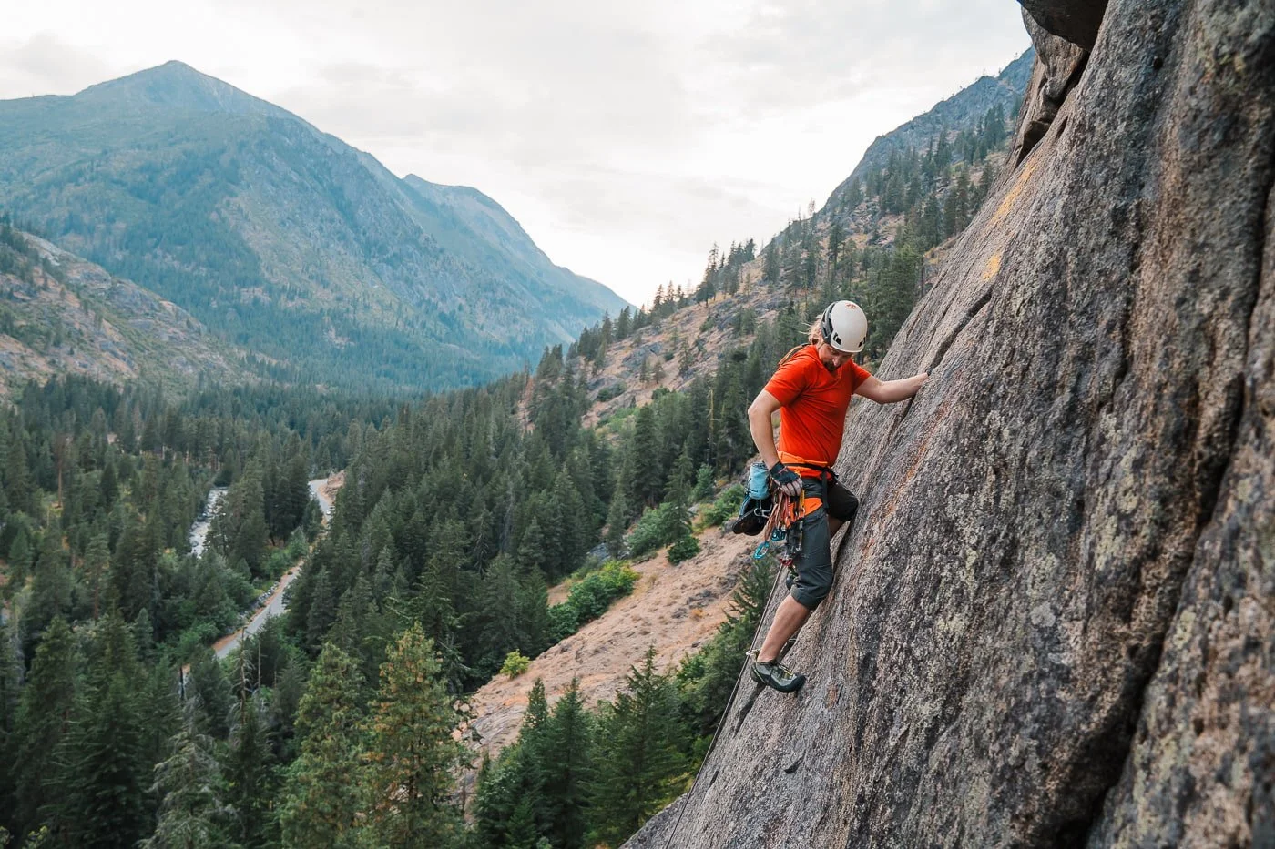 climber climbing in Icicle Creek Canyon near Leavenworth Washington