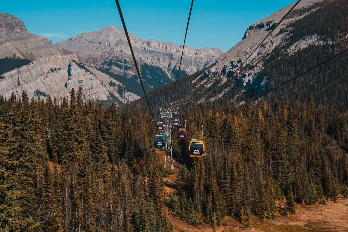 summertime view of the Sunshine Mountain Gondola as see from the gondola