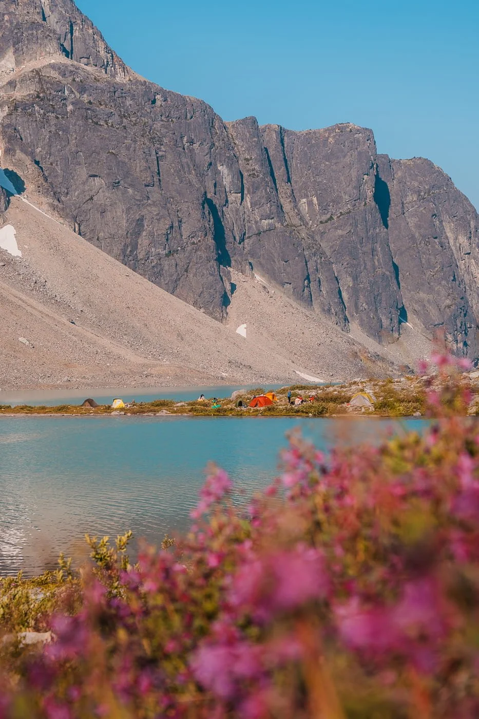  shoreline view of the lower wedgemount lake camping area 