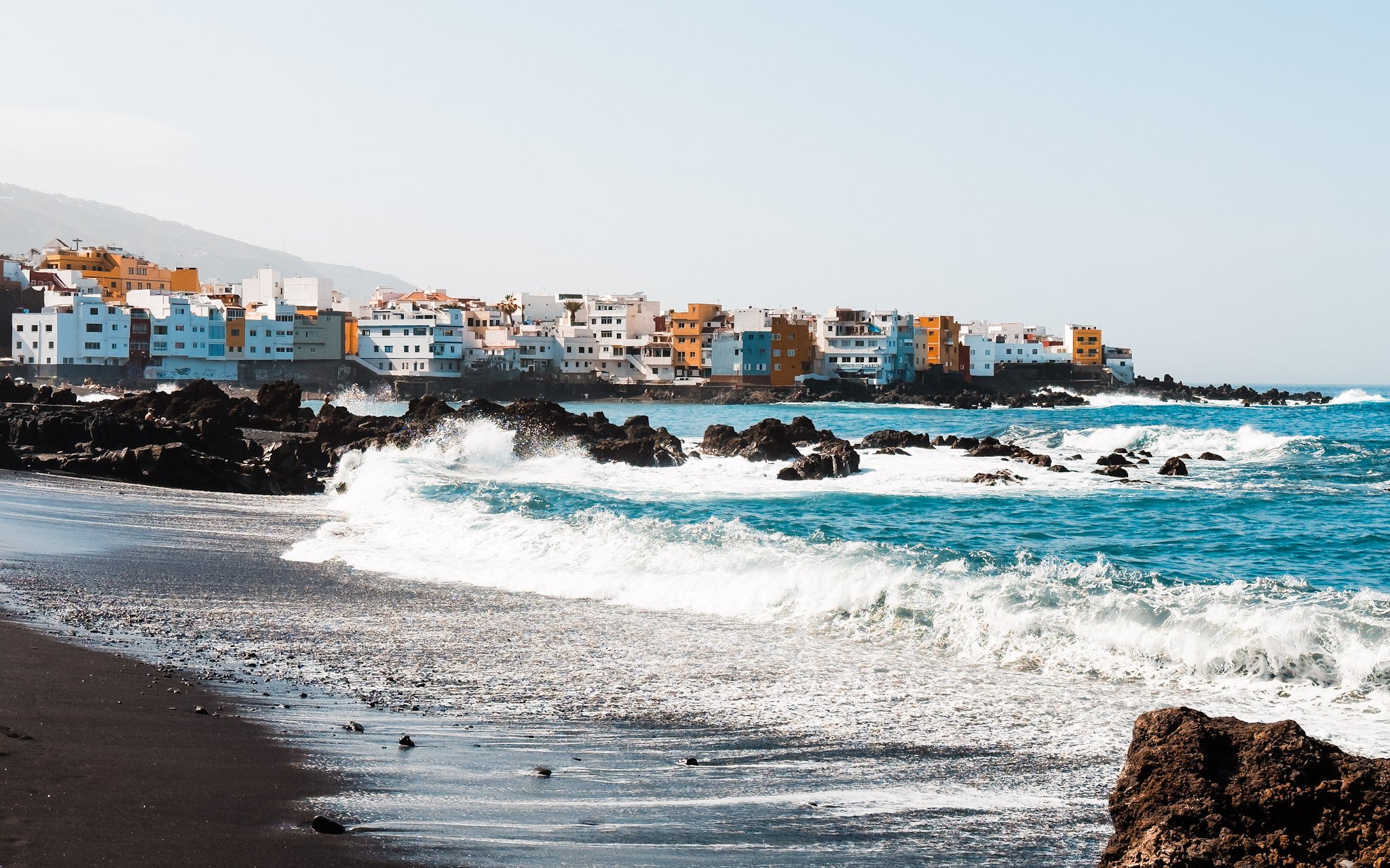 black sand beach in puerto de la cruz, tenerife
