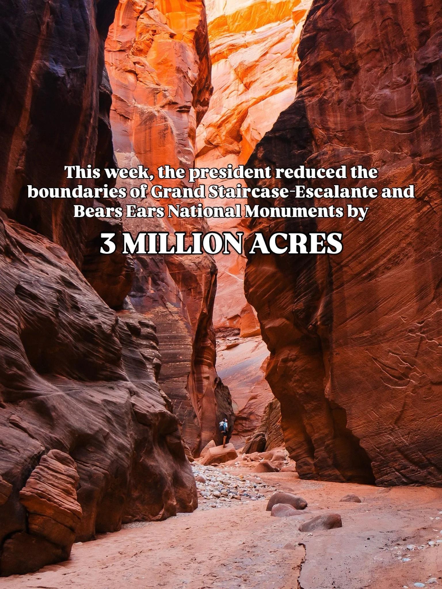 ‼️ Hands off our monuments ‼️

🏜️ This week, the president signed off on drastically reducing the boundaries of both Grand Staircase-Escalante and Bears Ears National Monuments by 3 MILLION ACRES.

‼️ Comment ACTION and I&rsquo;ll send you the link 