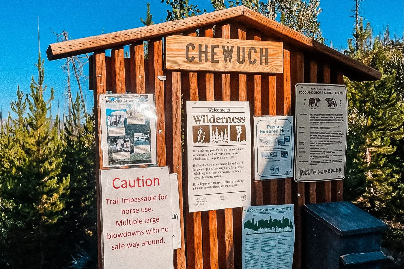 the Chewuch trailhead sign with info on the trail