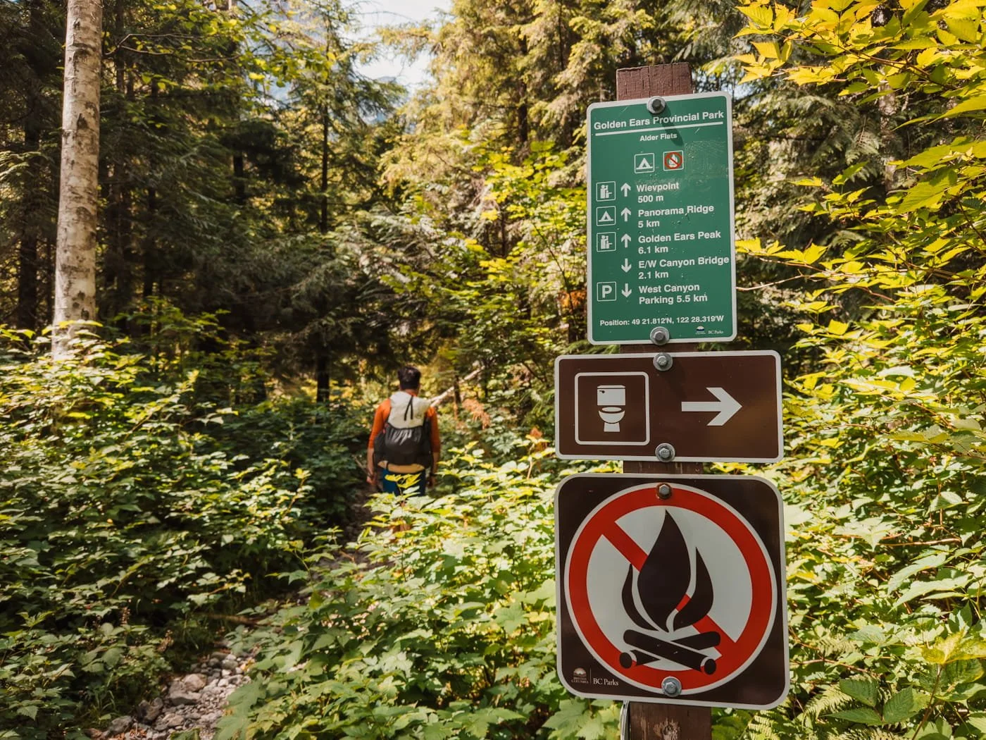 information sign at Alder Flats camping area inside Golden Ears Provincial Park