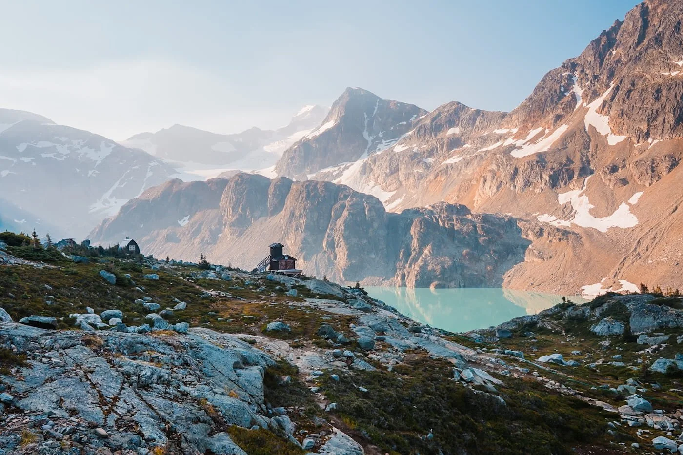 Early views of Wedgemount Lake and the upper pit toilet