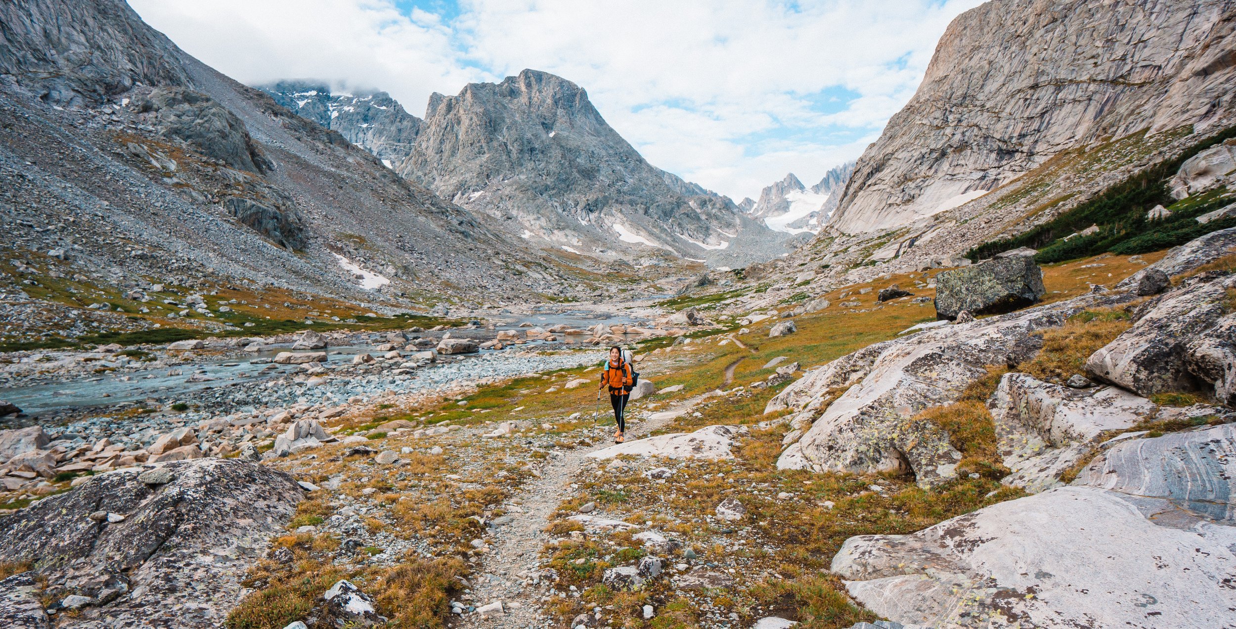 girl hiking below Gannett Peak in wind river range wyoming