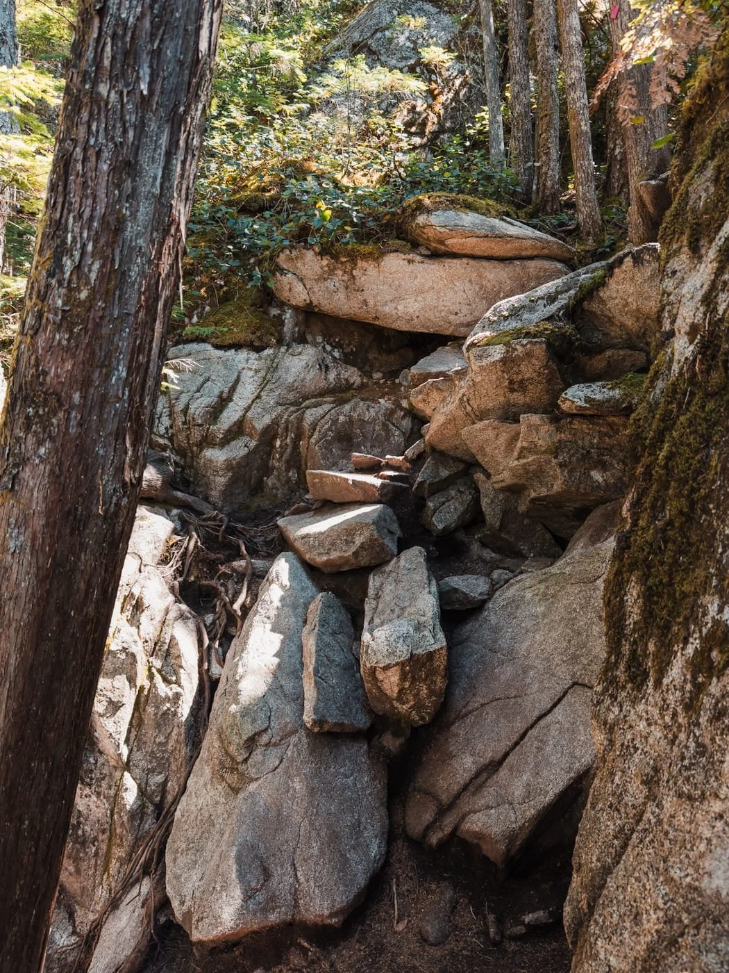 Rock stairway along the sea to summit trail