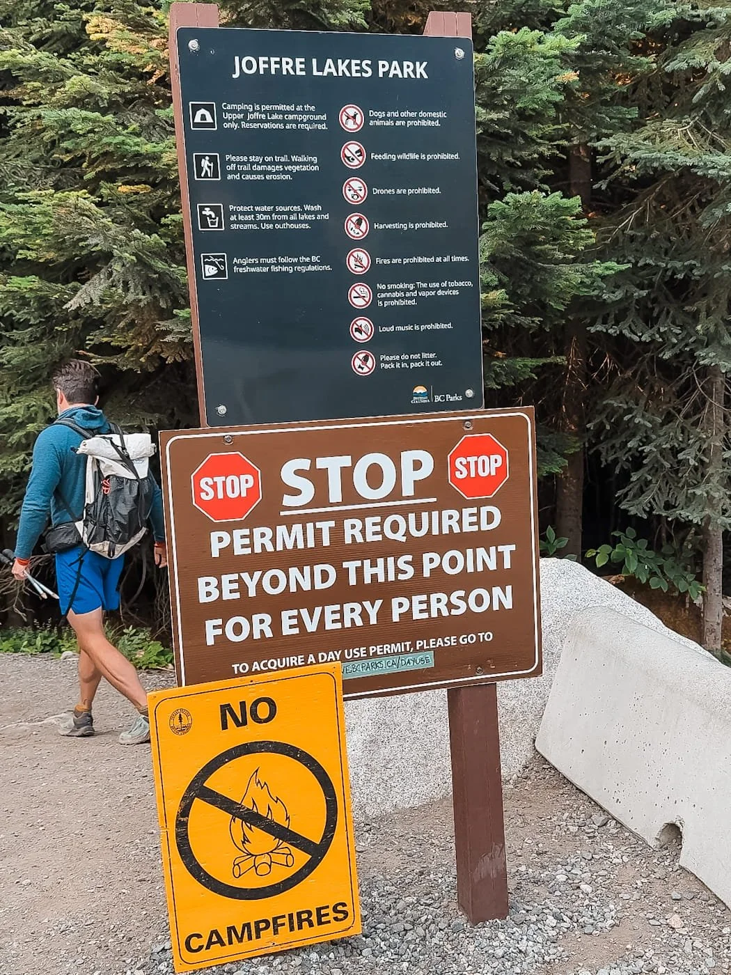 Rule signage at Joffre Lakes Trailhead