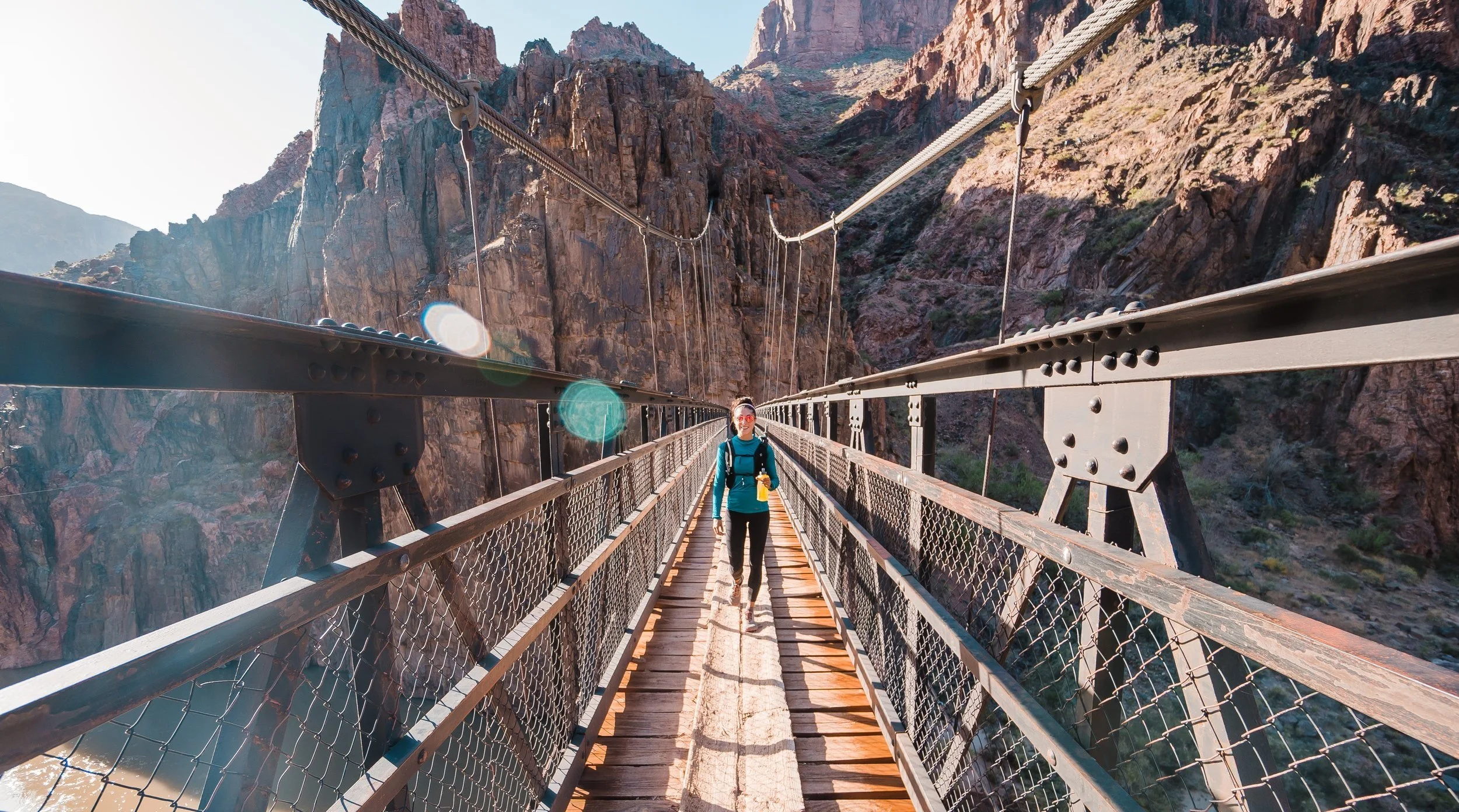 crossing the suspension bridge over the colorado river