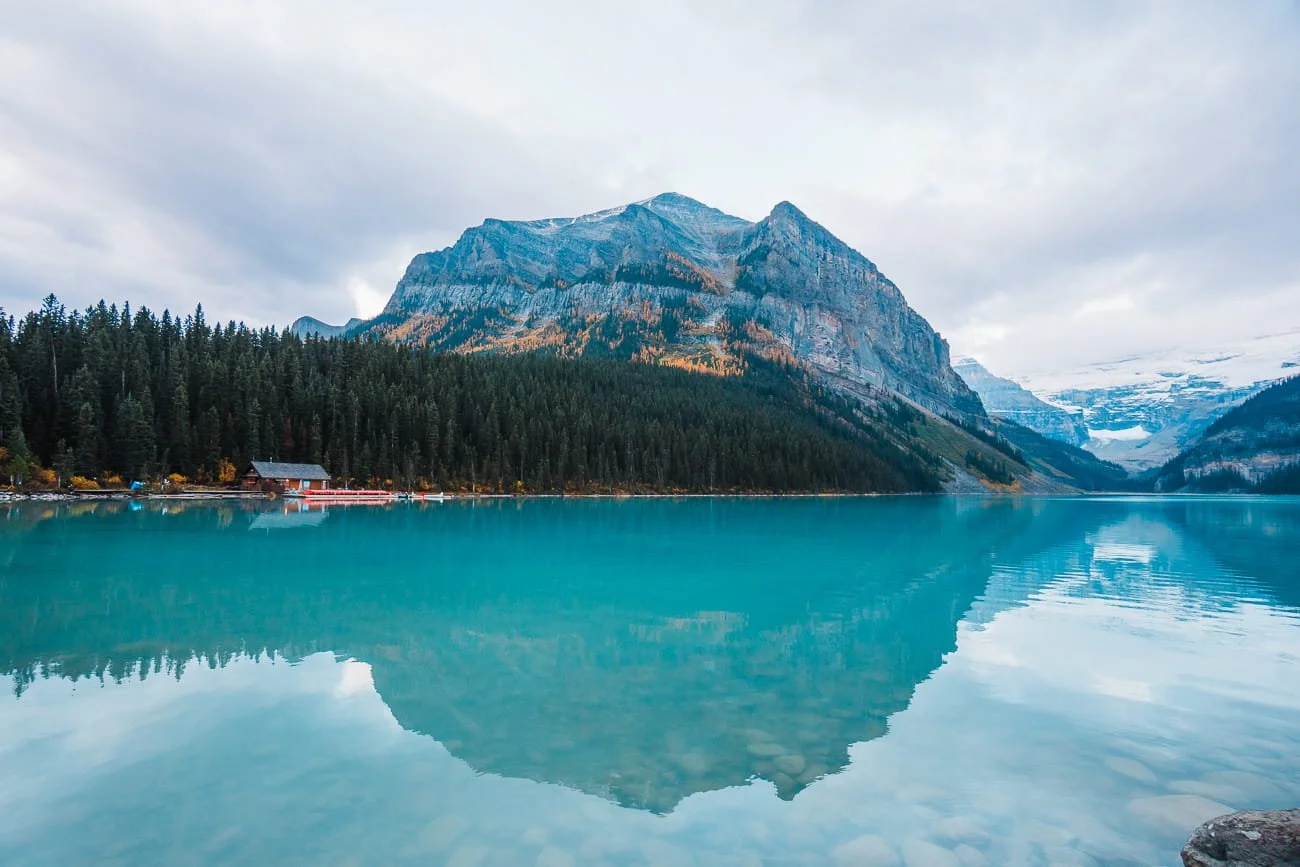 Lake Louise in the early morning located within Banff National Park