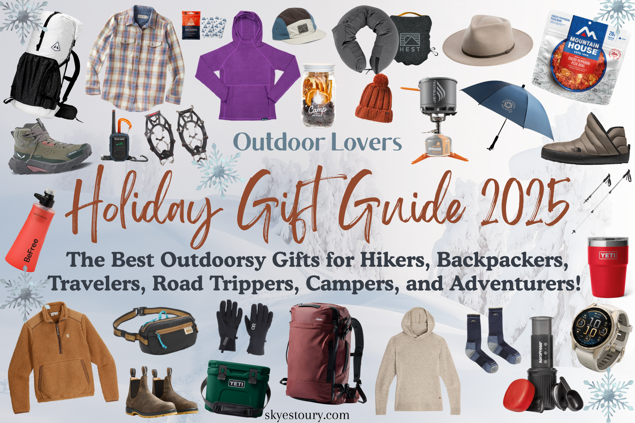 outdoor lovers holiday gift guide 2025, the best outdoorsy gifts for hikers, backpackers, travelers, campers, and road trippers.