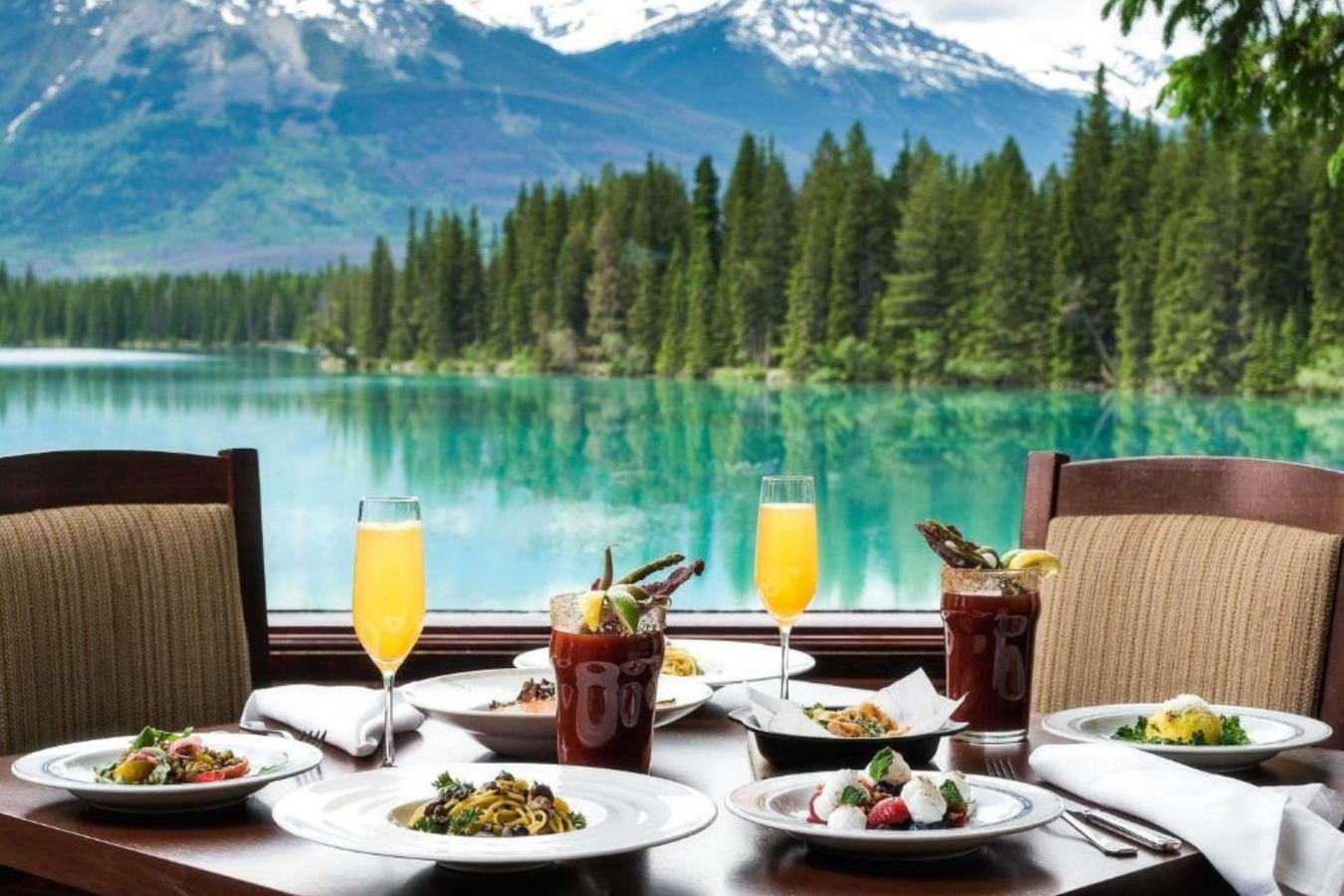 Lake side dining at the Fairmont Hotel Jasper