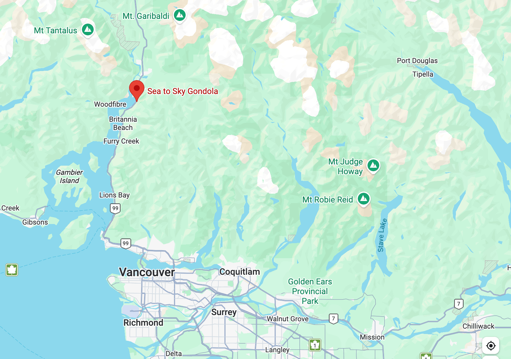 Sea to Sky Gondola location and surrounding region