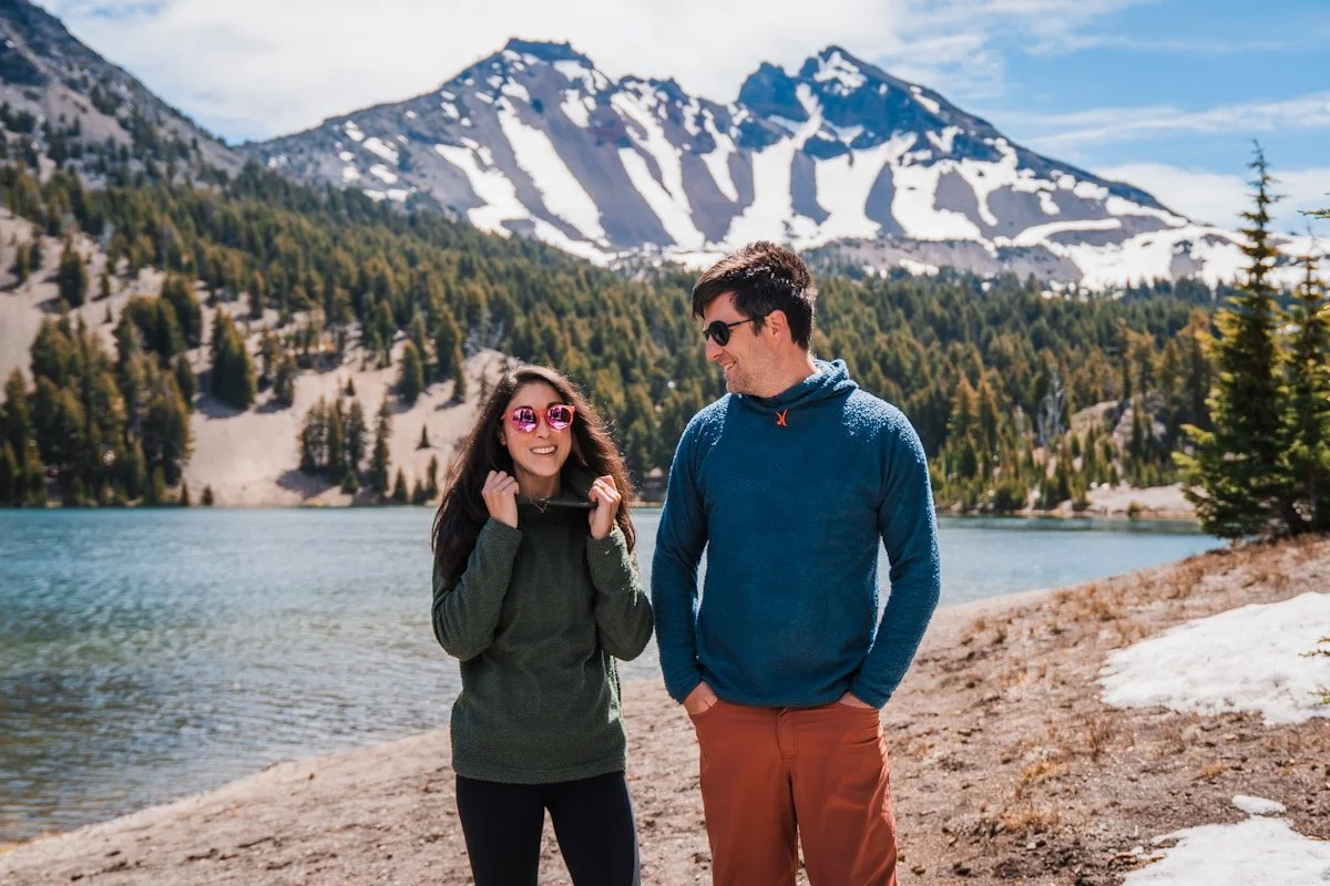 Couple modeling FarPointe TecnoWool Cruiser hoodies