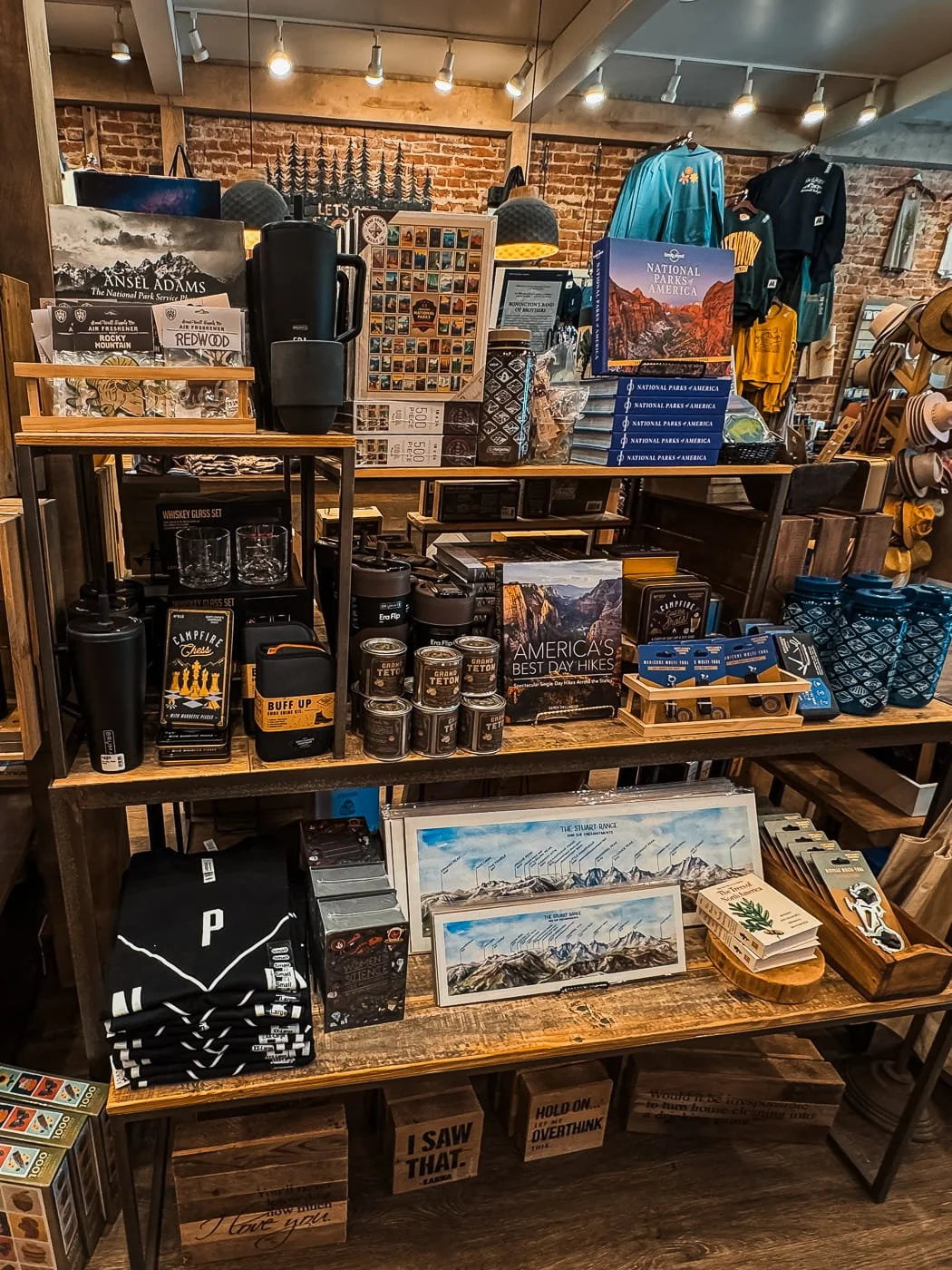 Merchandise display of artwork and souvenirs 