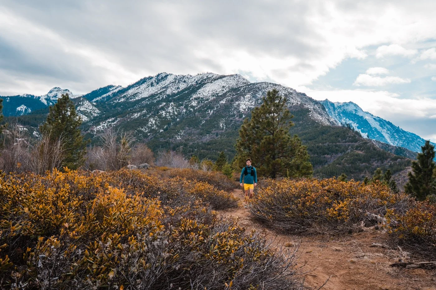 hiker walking along Rat Creek Ridge with Wedge Mountain in the background