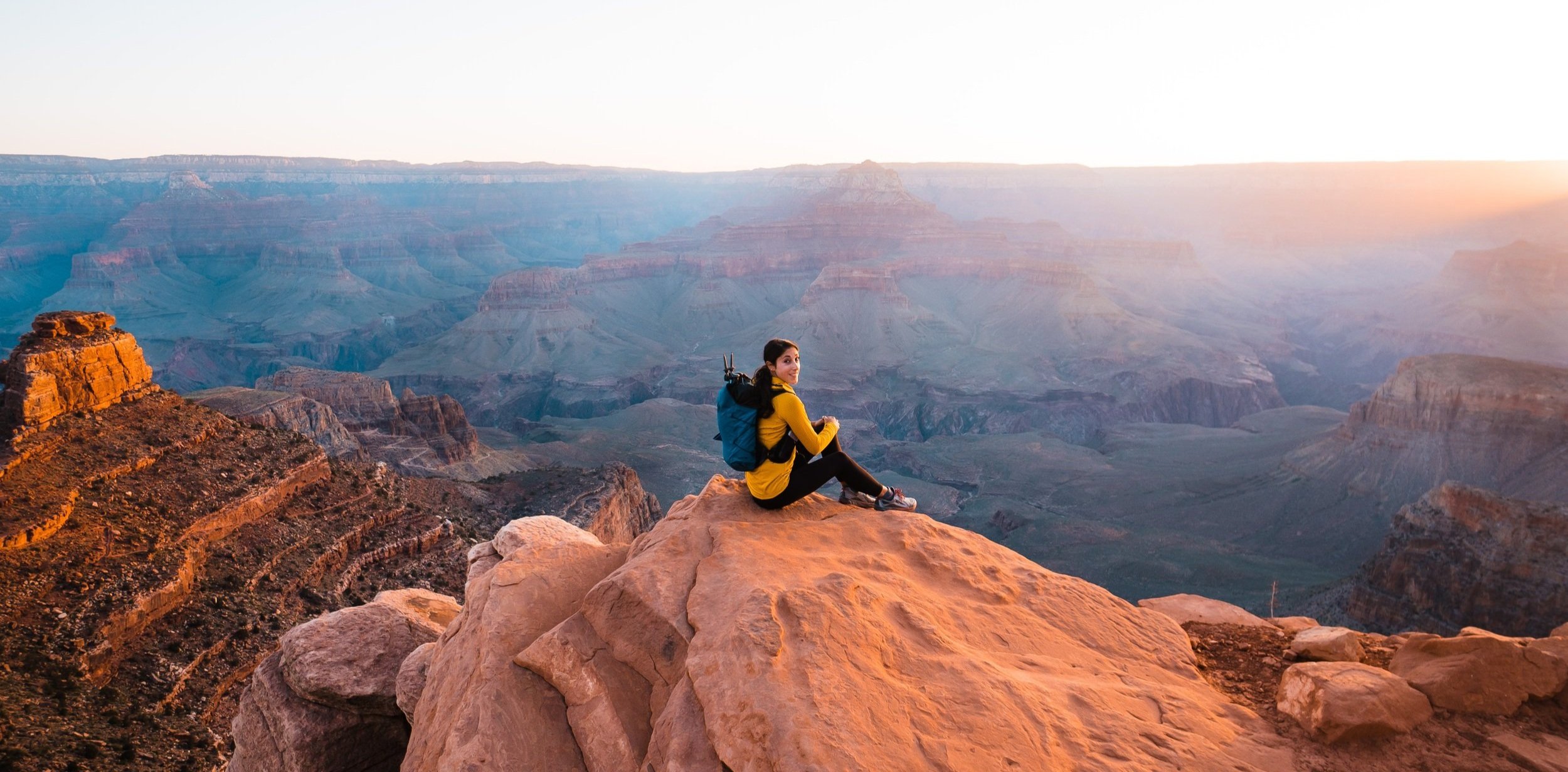 just before sunrise on the South Kaibab trail