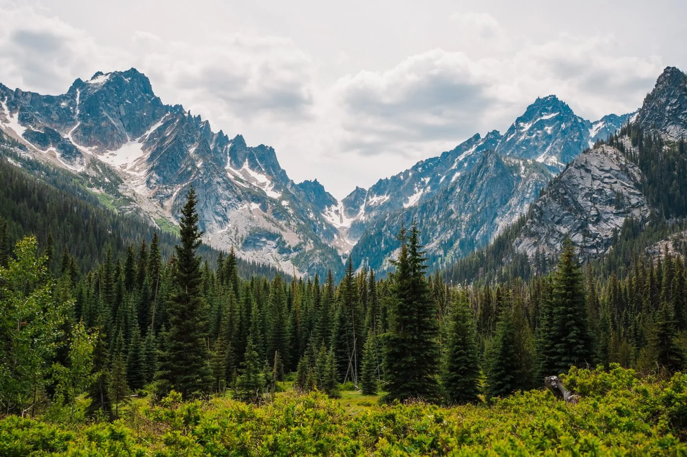 View of Argonaut Peak (left) and Sherpa Peak (right) from Lake Stuart Trail in the Enchantments