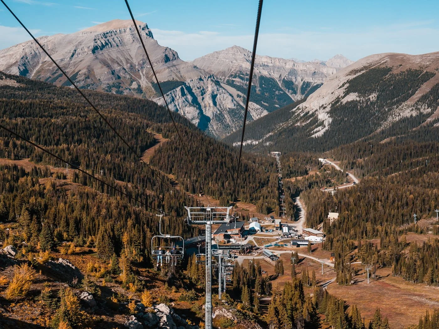 Summer time view of the sunshine village from teh standish express chairlift