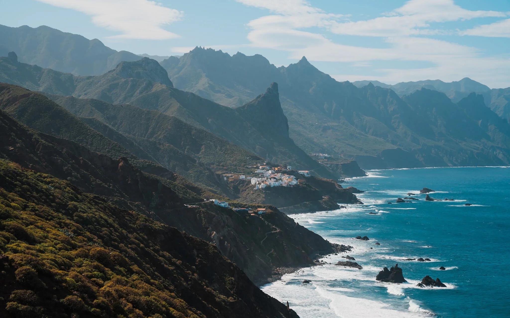 green hills and ocean of tenerife