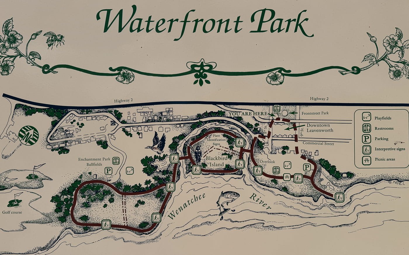 black and white drawing of Leavenworth Waterfront Park