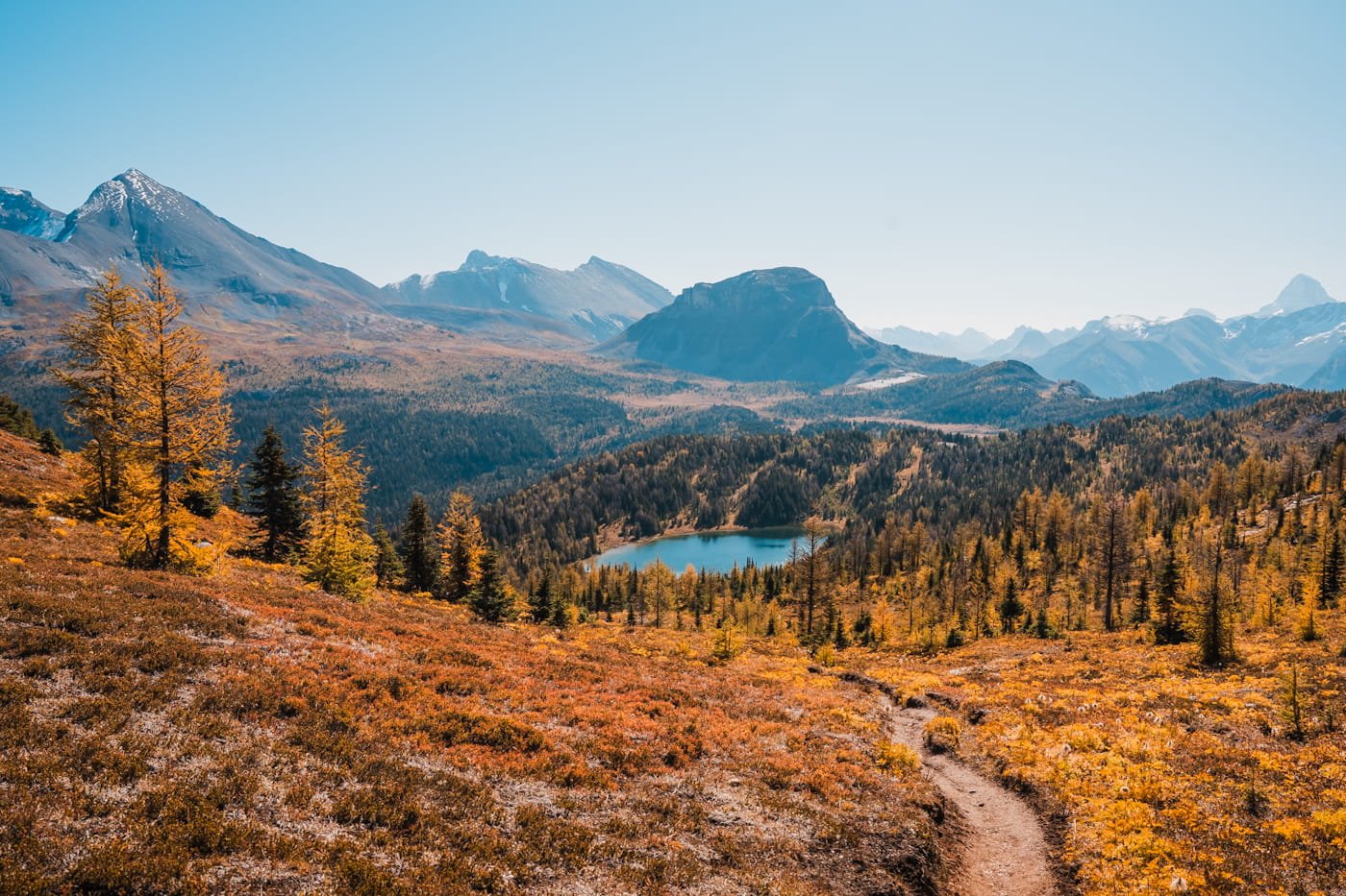 Looking down at Howard Douglas Lake with Citadel Pass in the distance