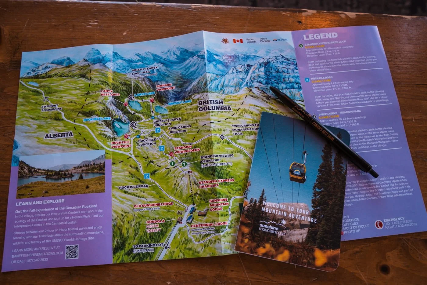 Sunshine Village summer map of nearby trails and viewpoints
