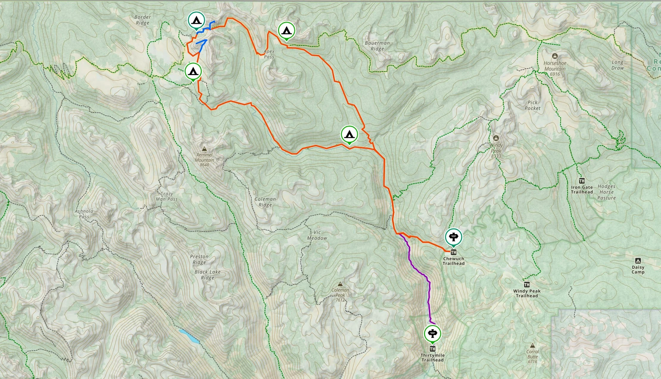 Overview of Pasayten Wilderness route via Chewuch trailhead