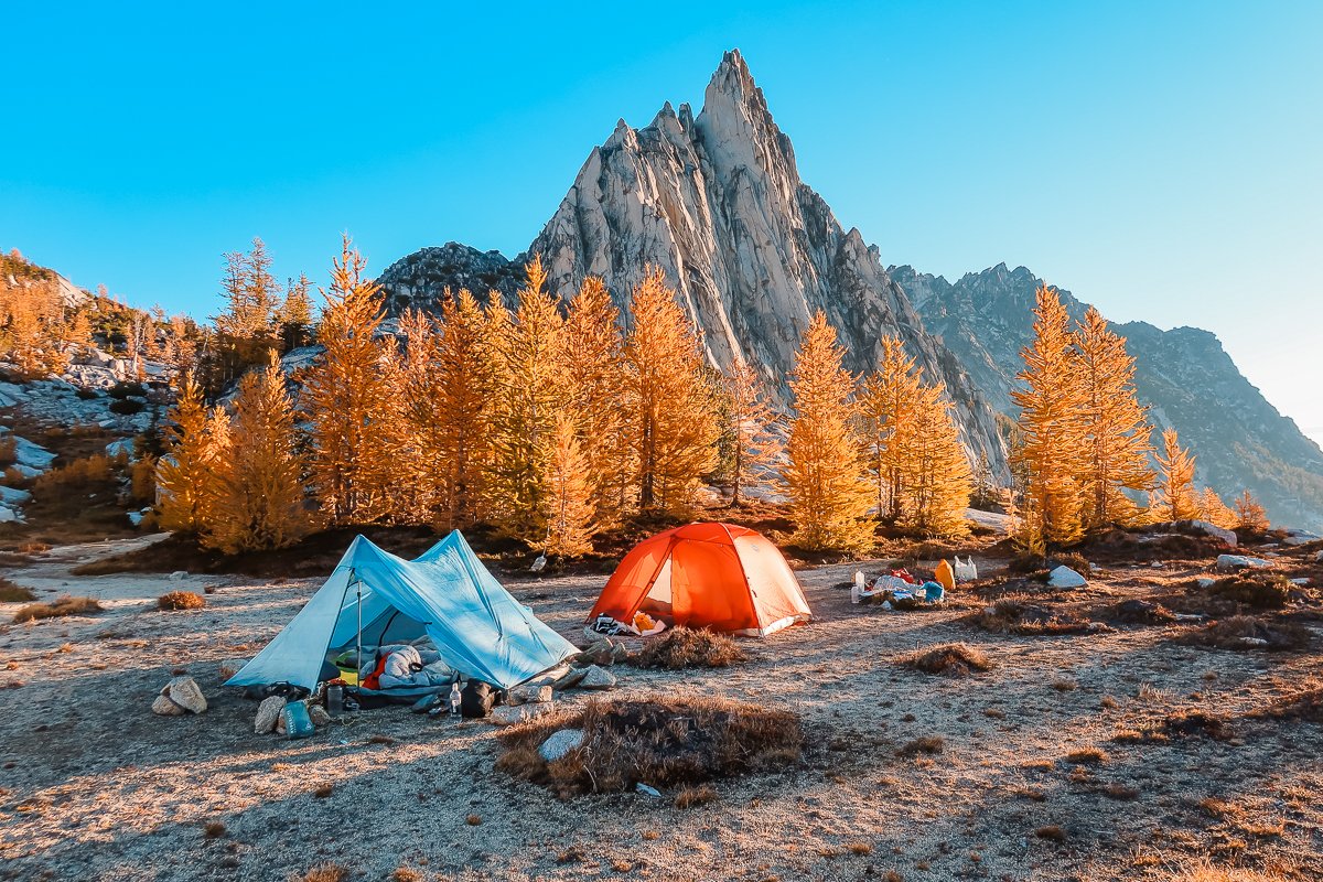 two backpacking tents near prusik peak in the enchantments Washington