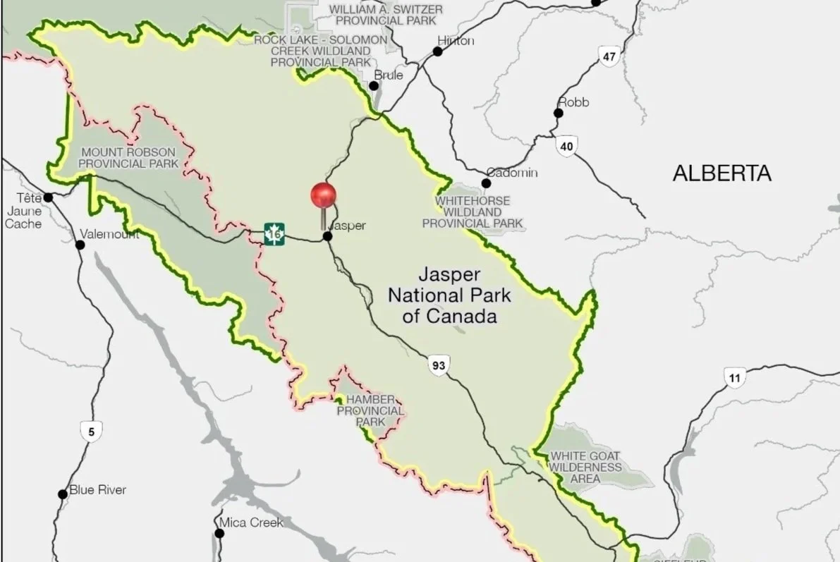a map of Jasper National Park and surrounding areas