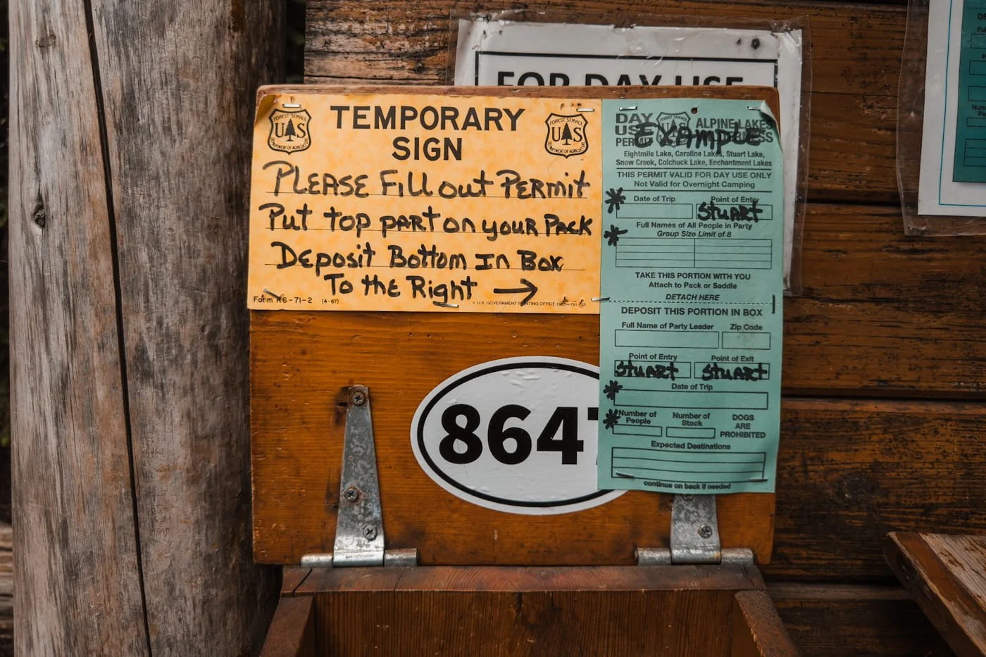 lake stuart day hike permit box