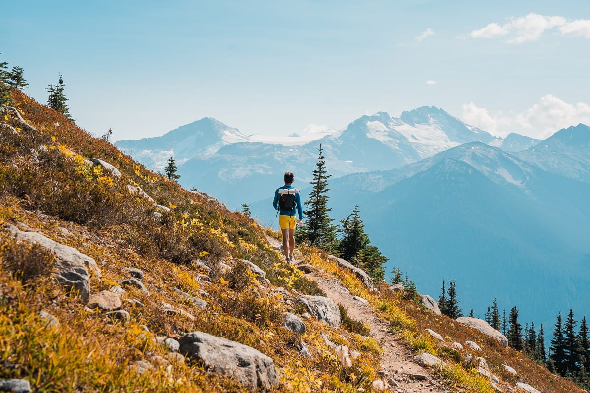 a man hiking on the high note trail in whistler, BC