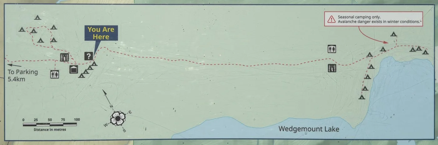 BC Parks map of the Wedgemount Lake upper and lower camping areas