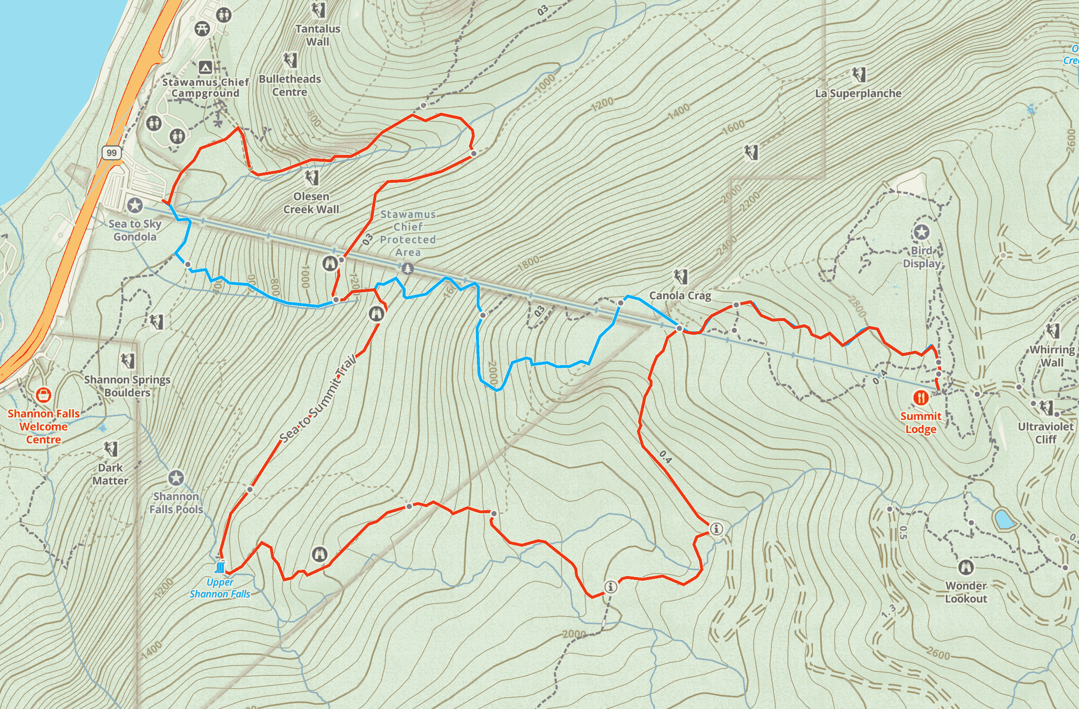 sea to summit and the climb topography map and route