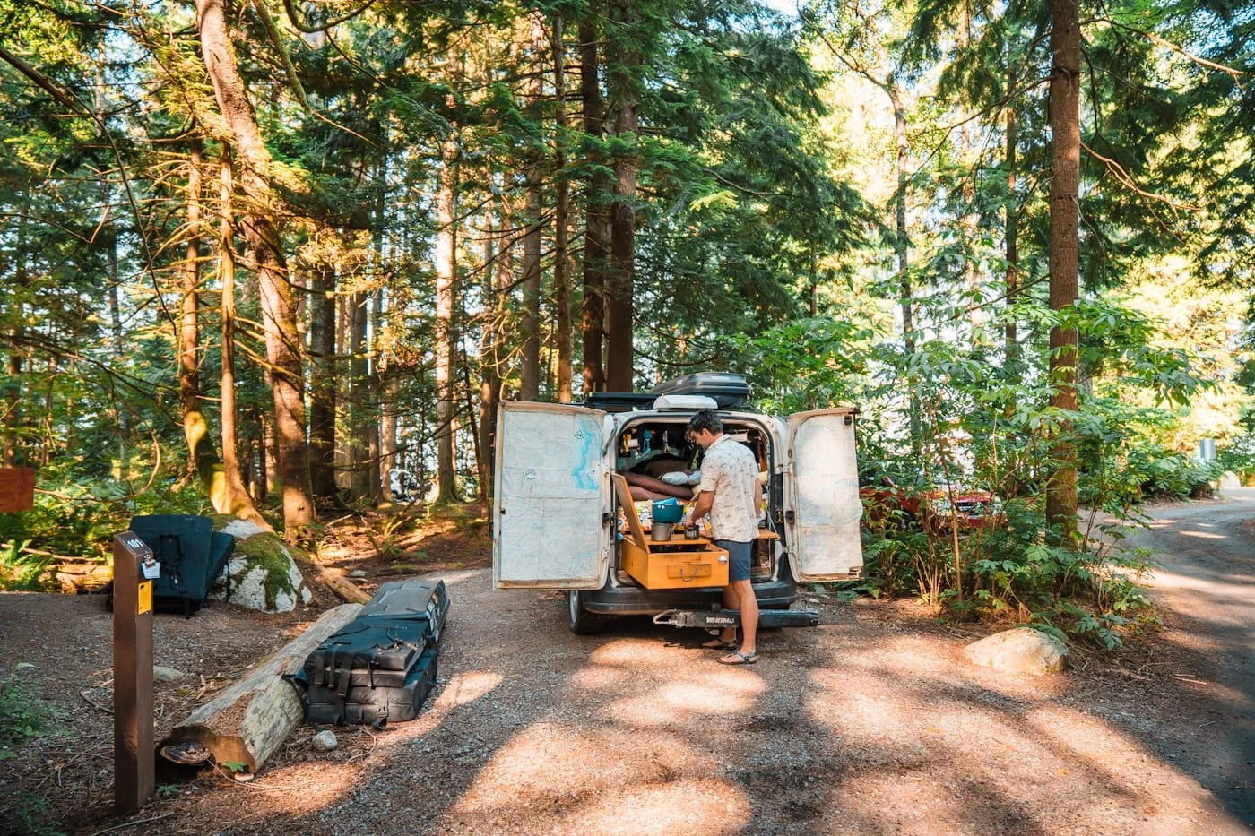 man car camping at the Stawamus Chief campground in Squamish BC