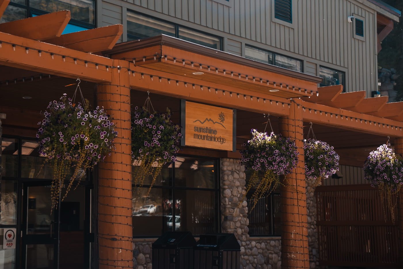Entryway to Sunshine Mountain Lodge guest services and check-in location