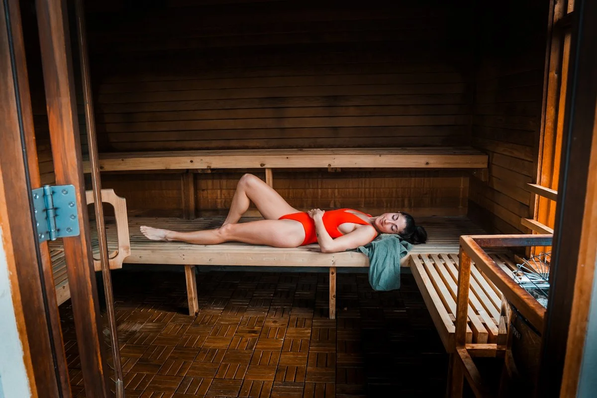 girl relaxing in a sauna the The Spring Spa in Leavenworth Washington