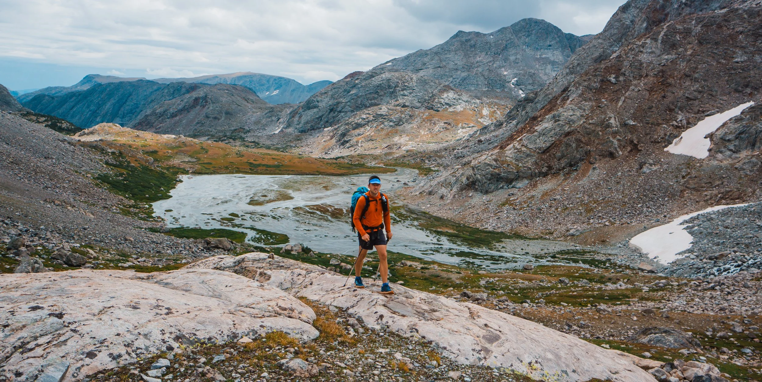 male backpacker on an off trail section in the wind river range high route