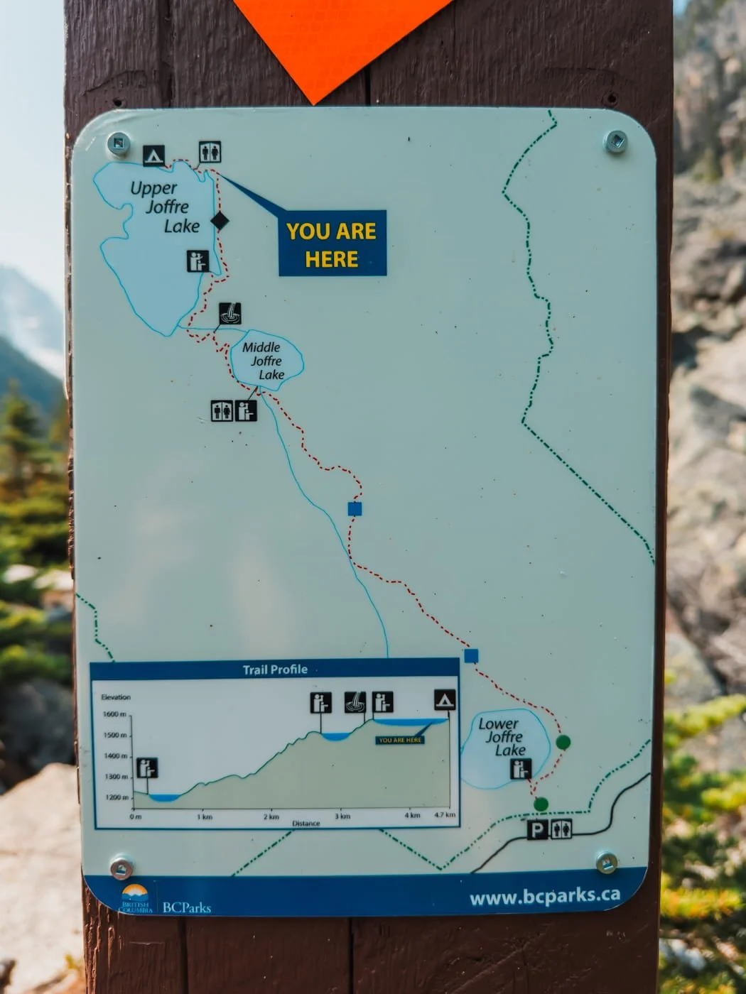 Trail signage near upper Joffre Lake