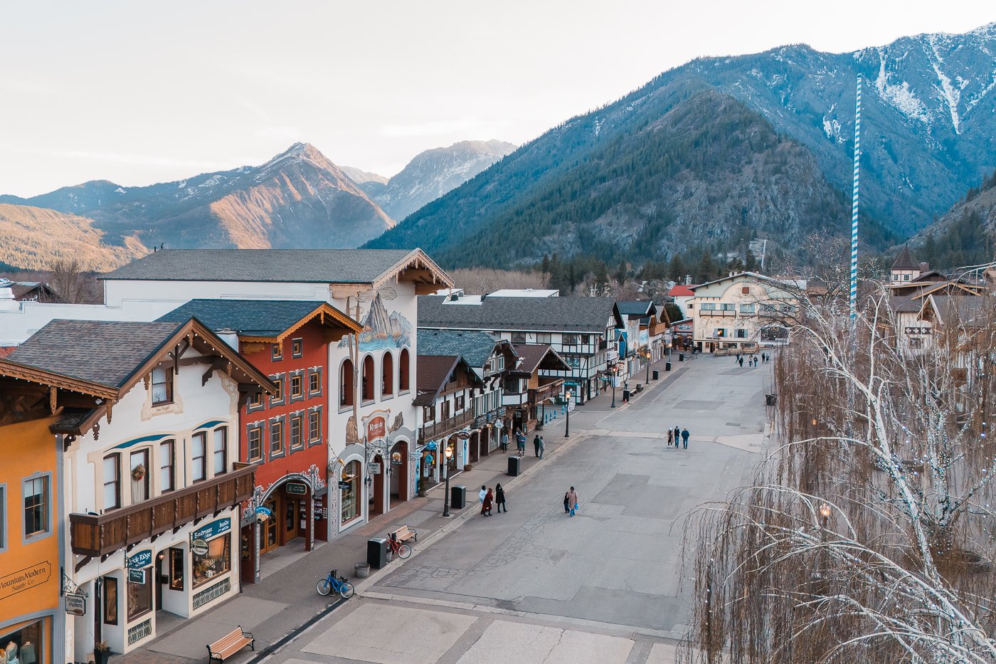 Aerial view of the walking street in downtown Leavenworth Washington