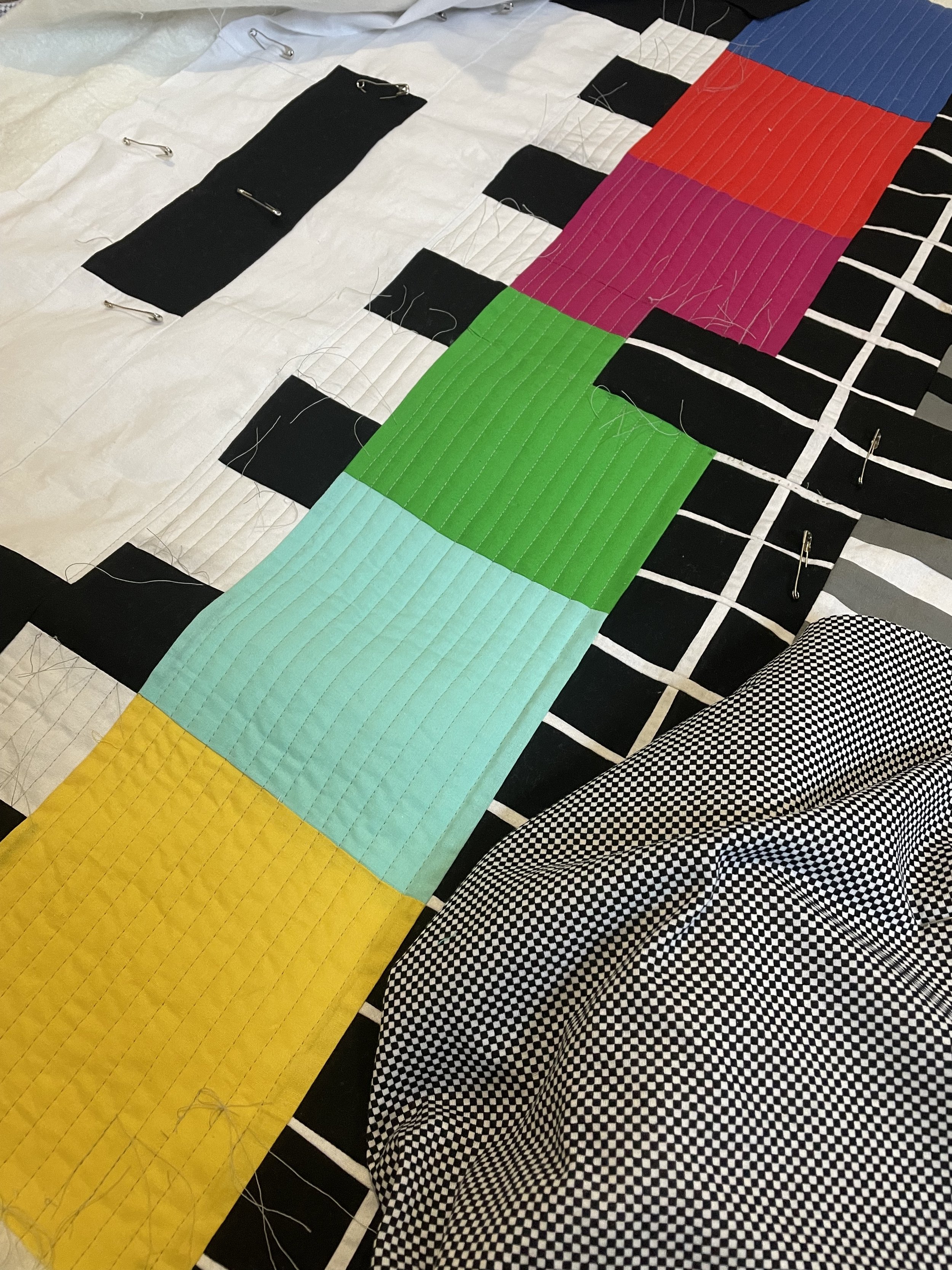 Straight line quilting in progress