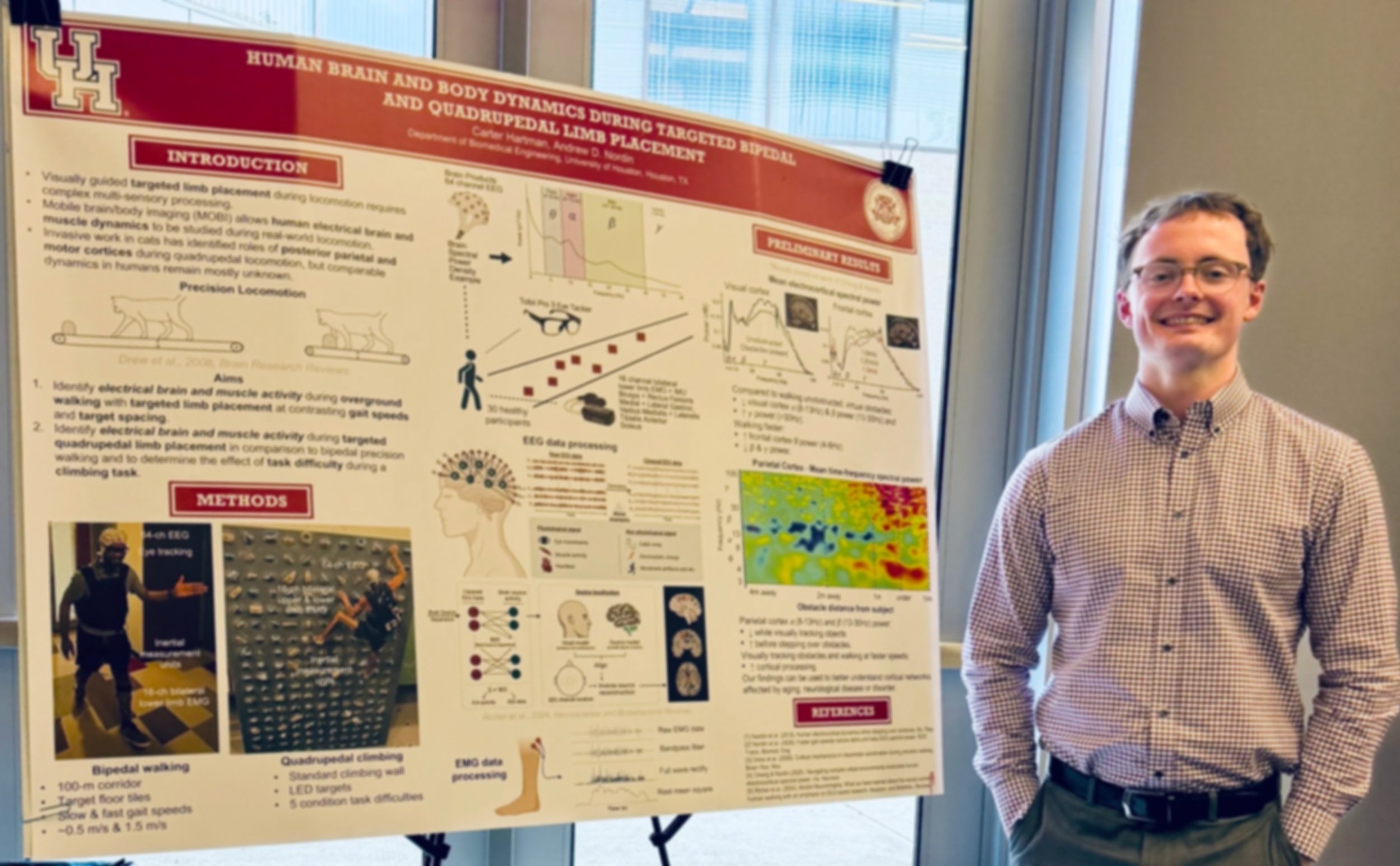 Carter Hartman presenting research at the 2026 BME Day at the University of Houston (April 24, 2026).