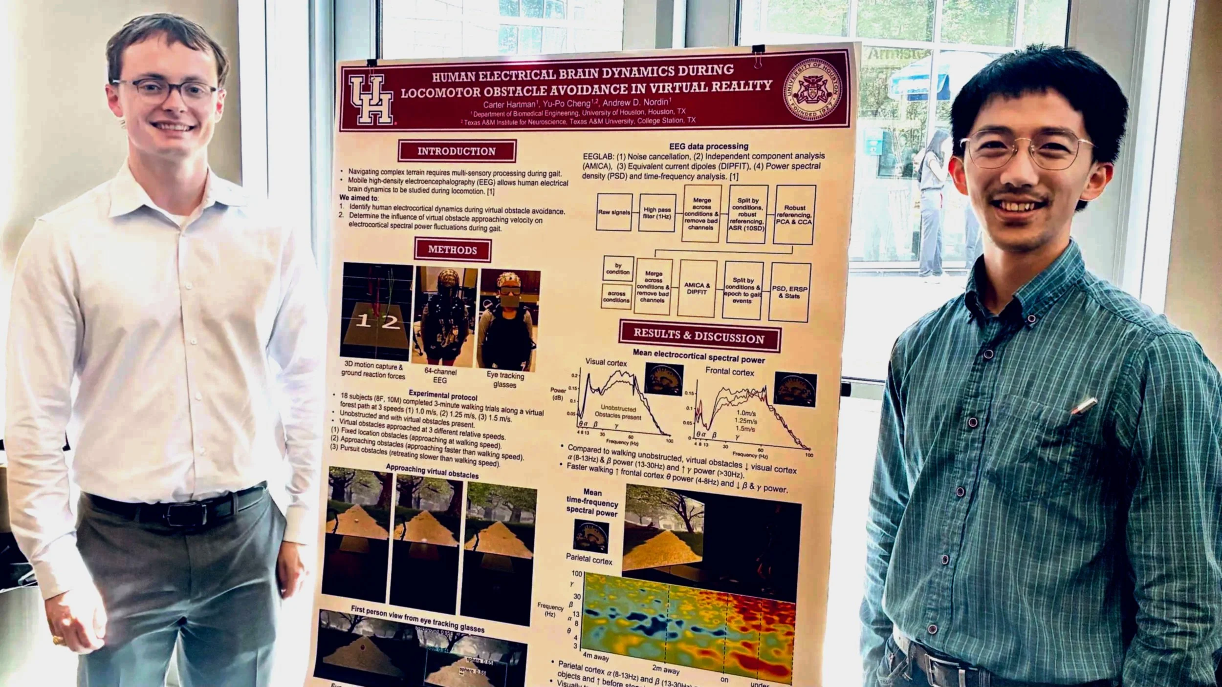 Carter Hartman (left) and Yu-Po Cheng (right) present a poster a the 2025 University of Houston Biomedical Engineering Showcase (April 25, 2025).