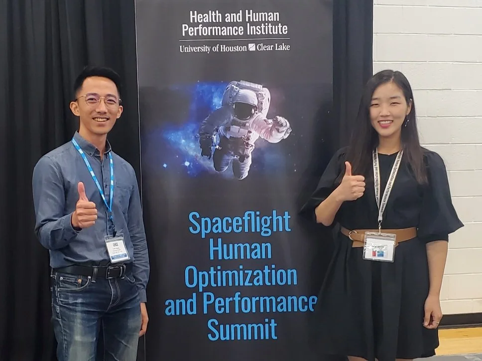 Yu-Po Cheng (left) and Seongmi Song (right) attending the 2023 Spaceflight Human Optimization and Performance Summit at University of Houston, Clear Lake.