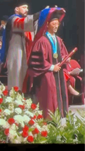 Yu-Po Cheng at the Summer 2025 Texas A&M University doctoral hooding ceremony, becoming Dr. Yu-Po Cheng.