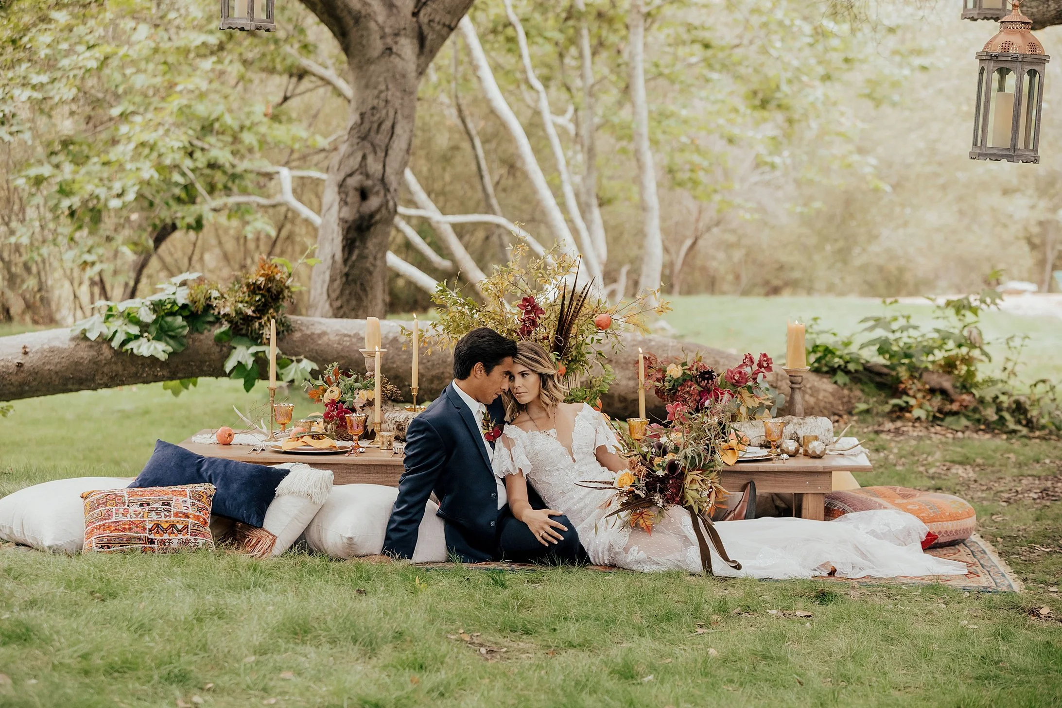     Romantic outdoor wedding reception in Carmel Valley with luxury floral design and candlelight
