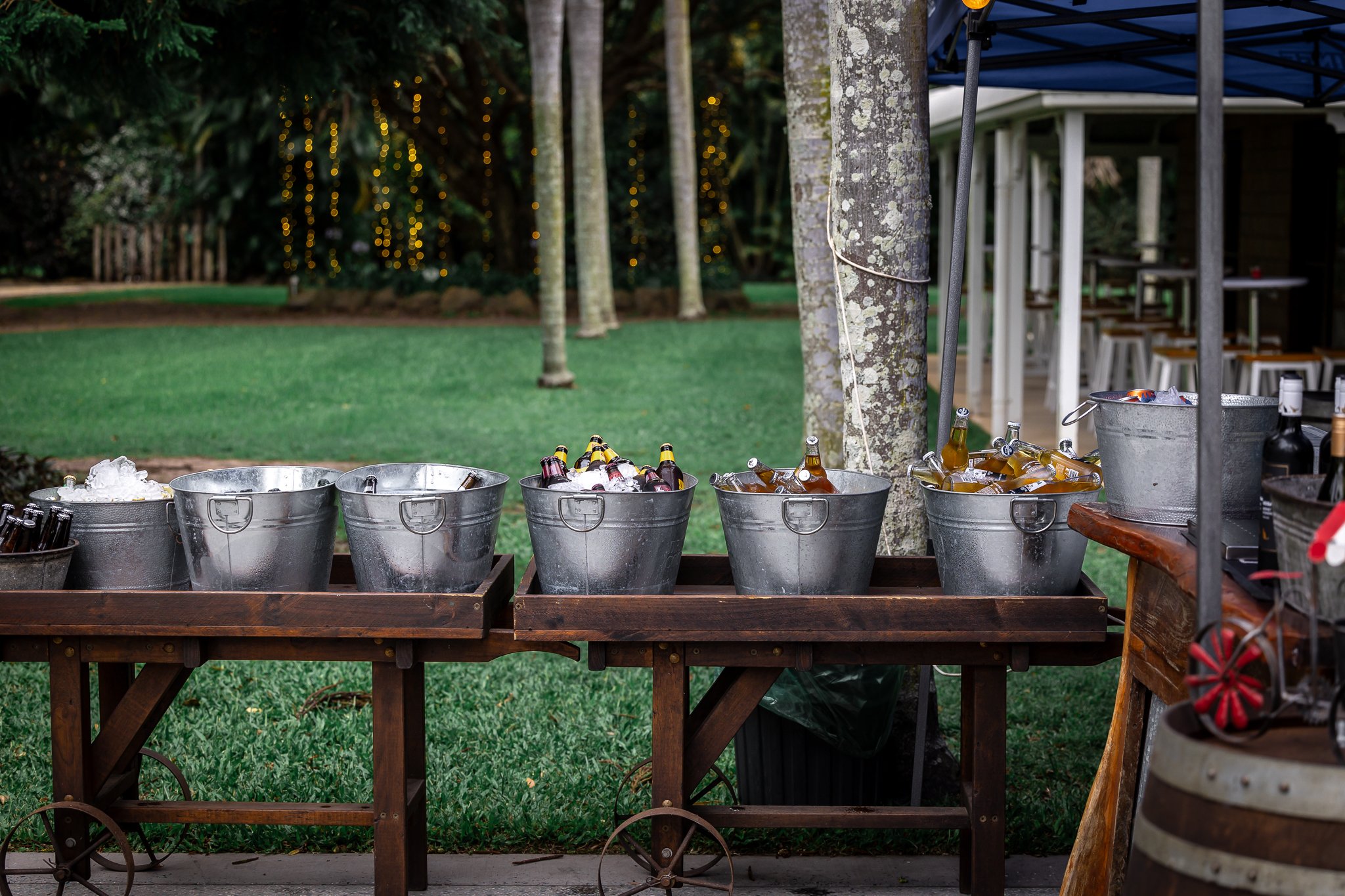 Managed BYO wedding bar with beverages chilled and ready for guests at In The Grove