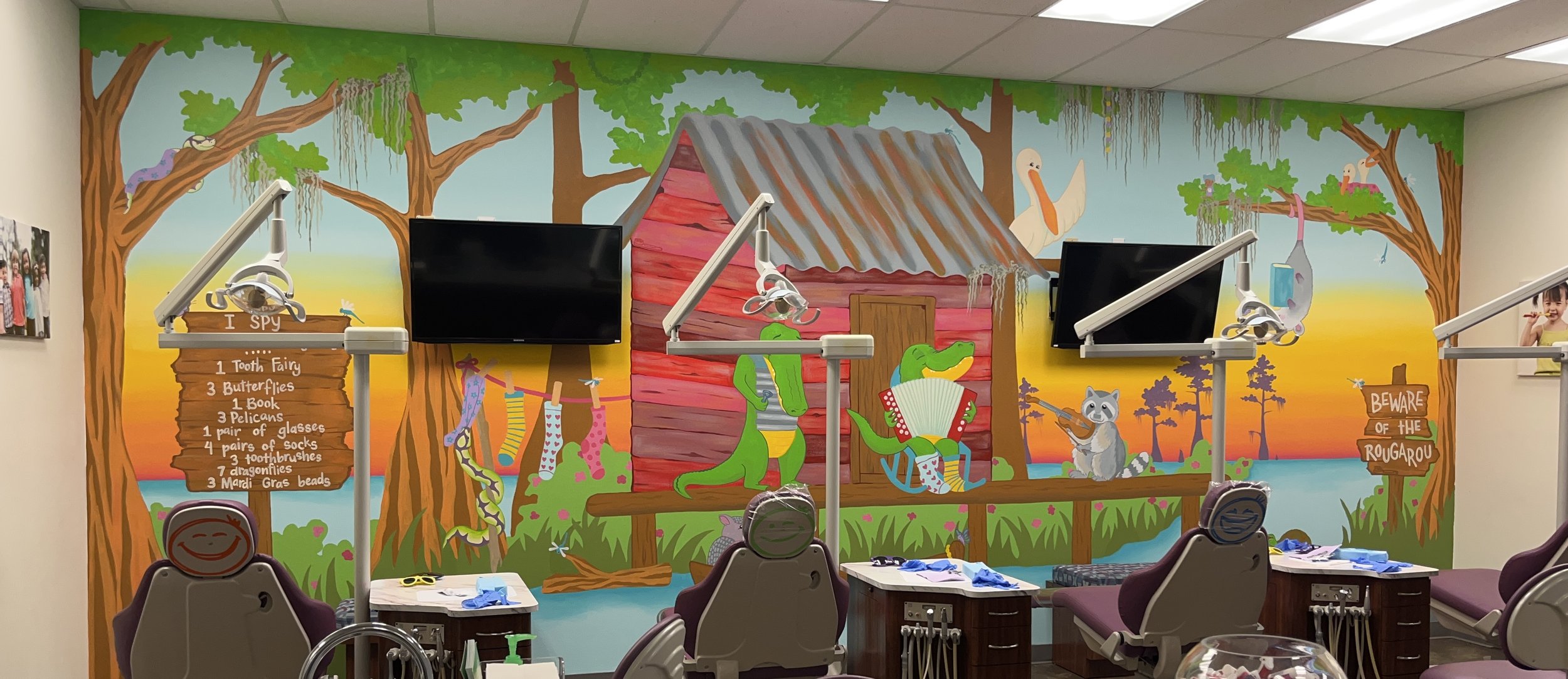 Eye spy mural for hygiene bay at Ascension Children’s Dental in Gonzales